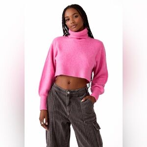 Pink Cropped Turtleneck Sweater